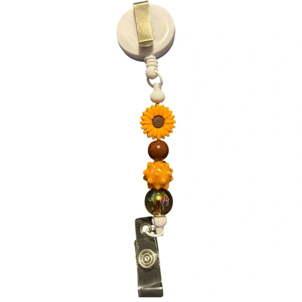 Sunflower Custom Designed Beaded Badge Reel - Picture 2 of 2